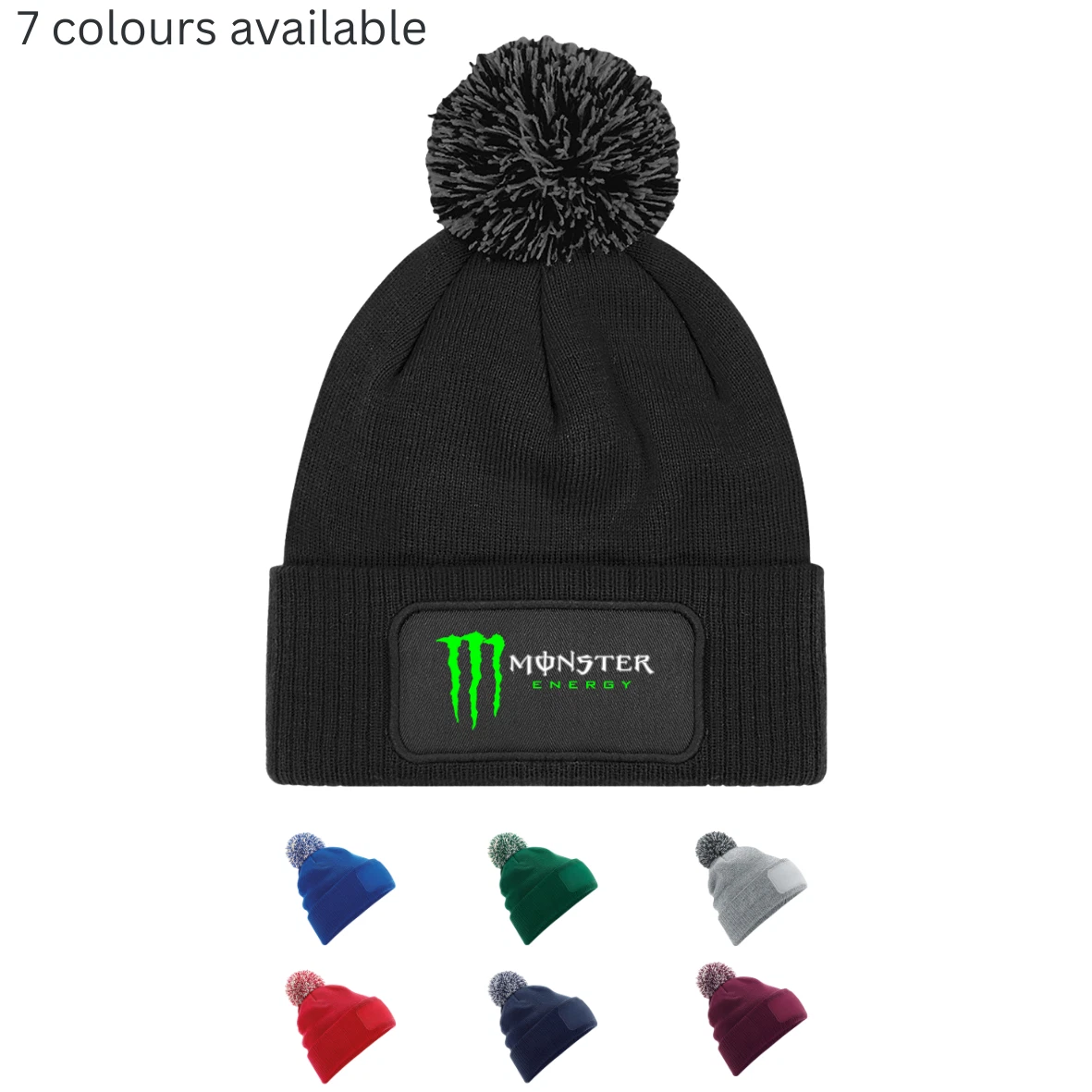 Knit Bobble Beanie with Monster Patch–Soft Touch Winter Pom Pom Hat Unisex