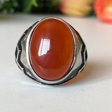 Men 925 Silver Ring Genuine Blood Yemen Aqeeq Agate Handmade Design