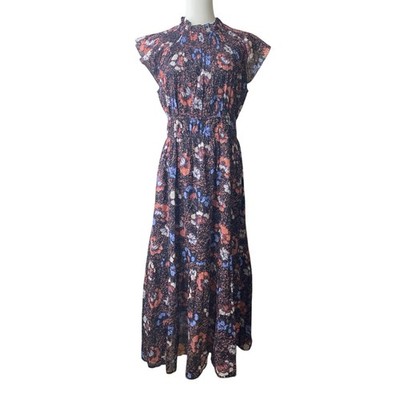 Cleobella Kyah Calista Floral Flutter Sleeve Midi Dress Sz L 100% Organic Cotton