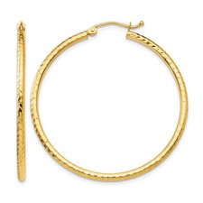 14K Yellow Gold Diamond-cut 2mm Round Tube Hoop Earrings L-40 mm, W-40 mm 1.86gm