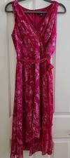 Chaps Floral white Print On Fushia MutiLayer V Dress Lined  Sz  8