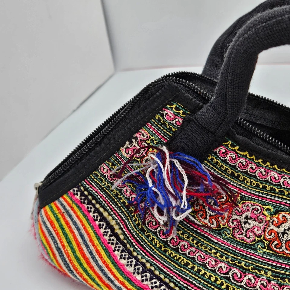 Y2K Fair Isle цветной вышитый богемное Дамская сумка с молнией и двойными ручками азиатский - Изображение 4 из 4