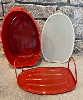 Vintage TUPPERWARE 487-1 Ham Roast Turkey Saver Keeper Paprika 3 Piece Set