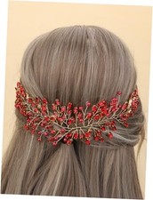 JWICOS Crystal Bridal Headpiece Wedding Headband for Brides Pearl Hair Vine Red