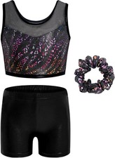 JiAmy Two Piece Gymnastics Leotards for Girls, 5-6 Years, Leopard Black