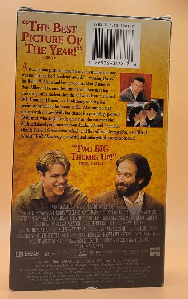 Good Will Hunting VHS 1998 Robin Williams Matt Damon Ben Affleck **Buy 2 Get 1** - Image 2 of 3