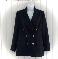 Talbots Blazer Navy Blue Double Breasted Wool Gold Crest Button Sz 8P Classic