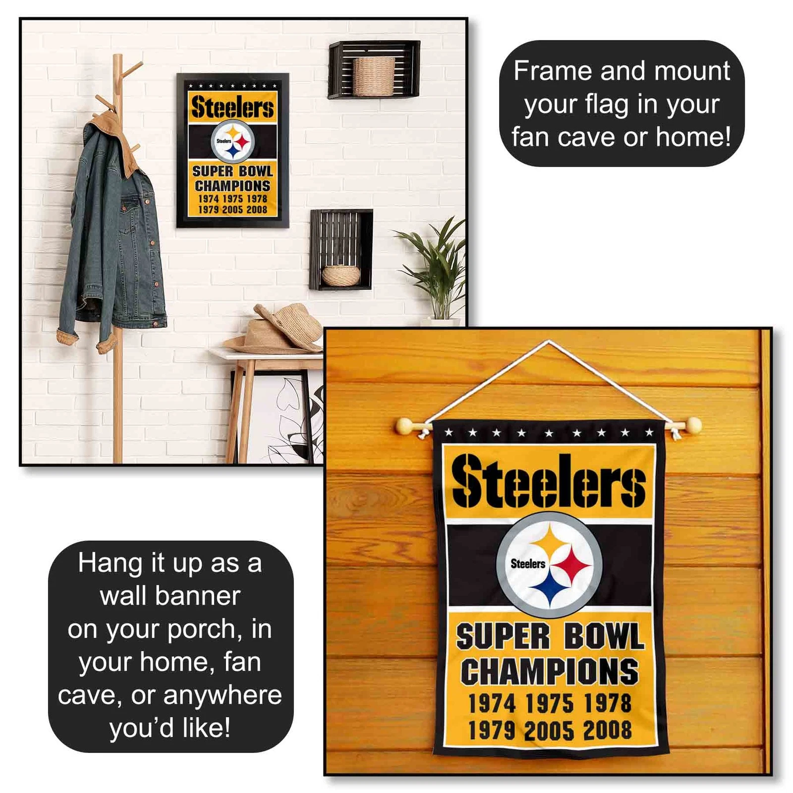 Pittsburgh Steeler 6 Time Super Bowl Champions Garden Flag and Yard Banner
