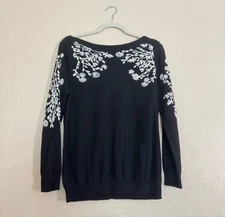 Rain + Rose Sabo Angora Blend Embroidered Accent Pullover Sweater Sz M Black