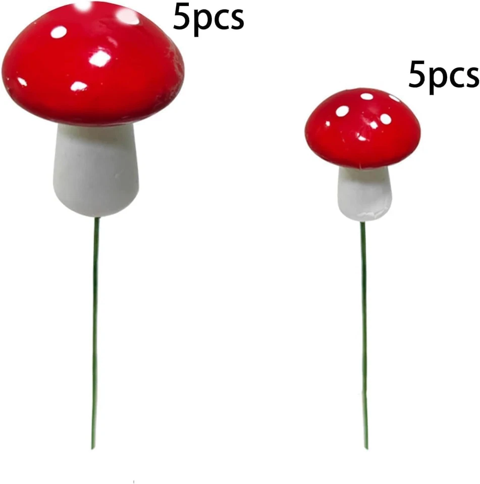 10Pcs Red Garden Stakes Mushroom Miniatures Indoor Outdoor Silhouette Fairy Gard - Image 3 of 4