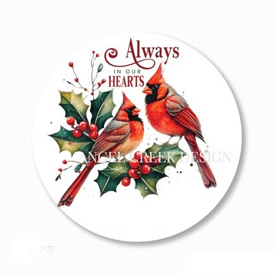30  ALWAYS IN OUR HEARTS CARDINAL STICKERS ENVELOPE SEALS FAVORS 1.5'' LABELS