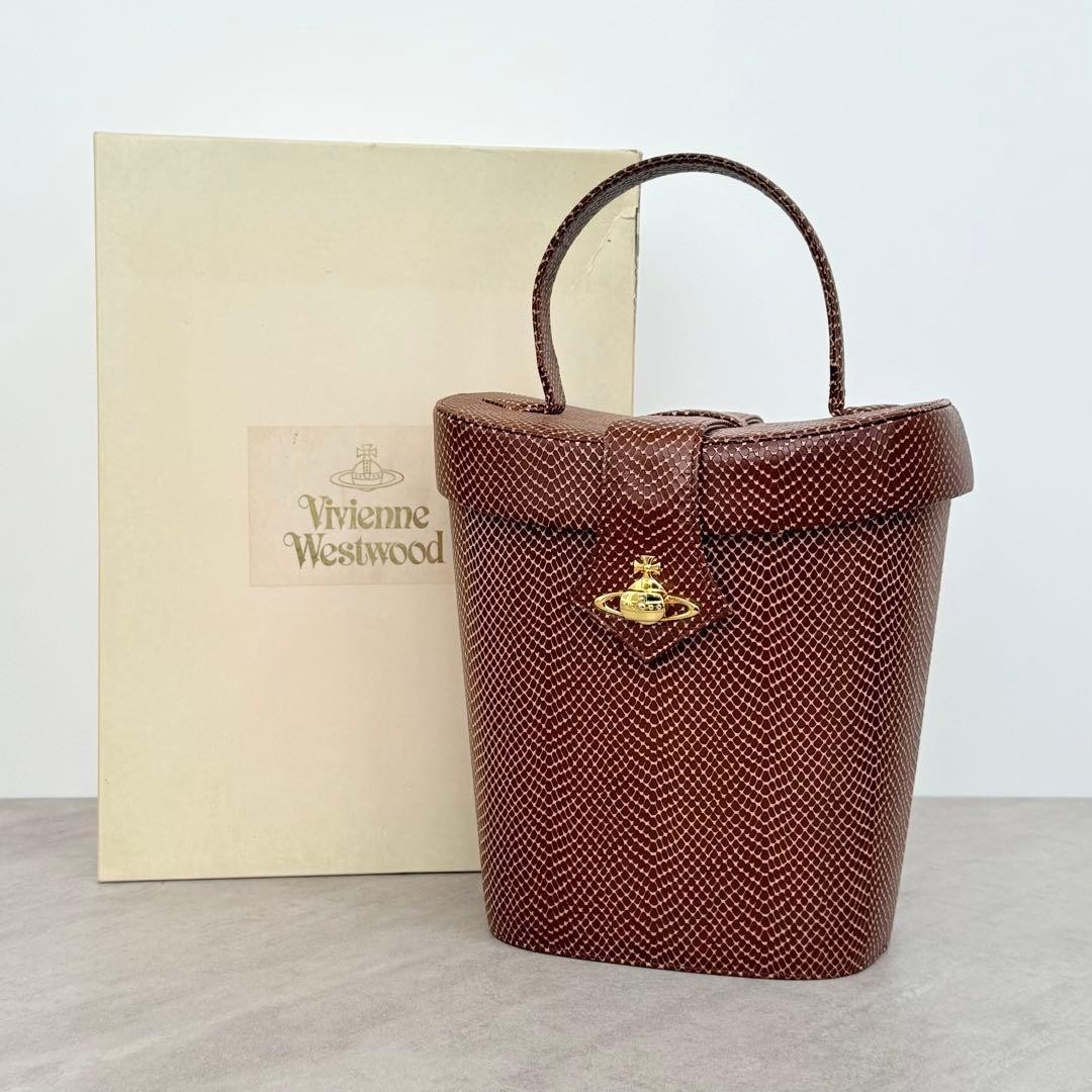 Vivienne Westwood Leather Bucket Bag Brown Gold Orb Top Handle Rare Authentic