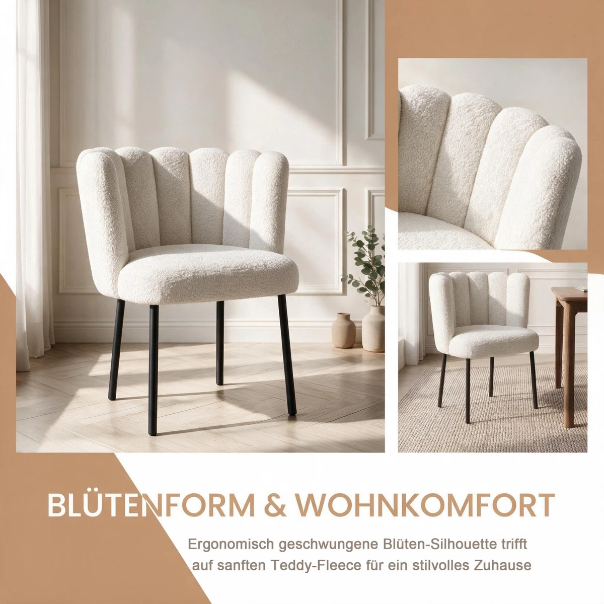 4x Esszimmerstühle Küchenstühl Polsterstuhl Küchenstuhl Gepolsterter Sitz Beige