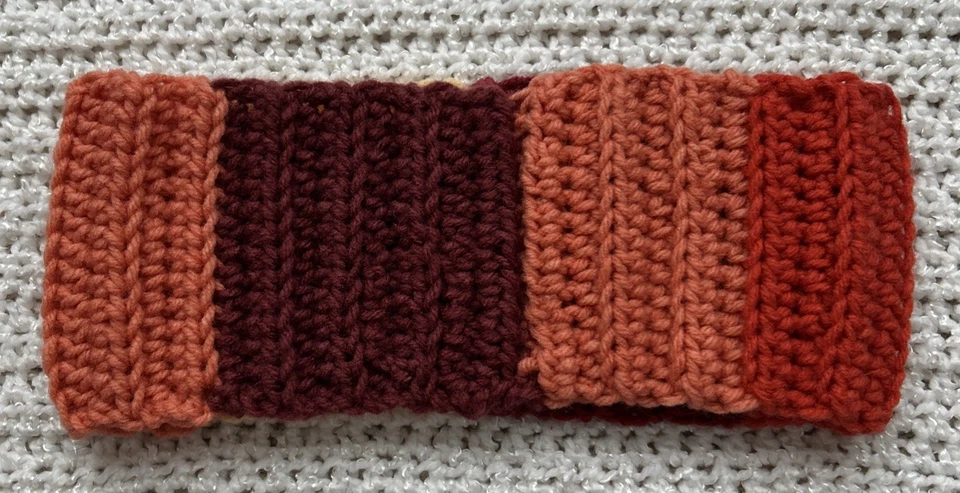 Diadema de ganchillo calentador de orejas acogedor otoño invierno amarillo naranja rojo rayas hecho a mano Foto 2 de 3