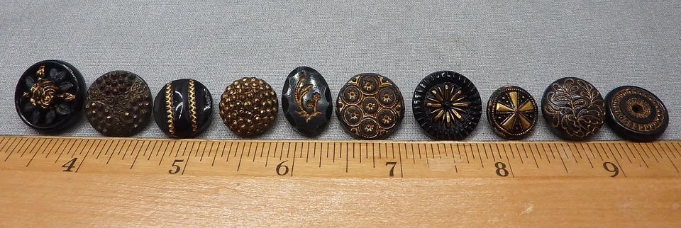 10 botones antiguos vintage de vidrio negro de 1/2" a 11/16" (juego 45) Foto 2 de 4