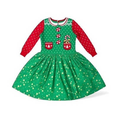 Girls Festive Red and Green Holiday hooded Dress size large