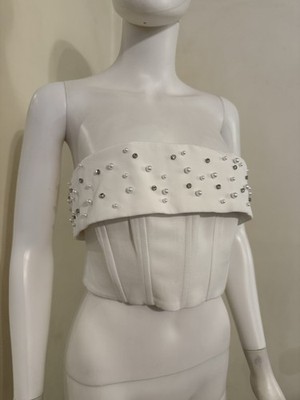 Misspap Pearl Embellished Corset Top Ivory-12