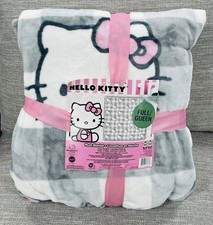 Hello Kitty Pink Bows Gray Plaid Full/Queen Super Soft Plush Blanket 90x90 BN