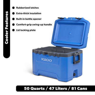 Igloo 50 QT Overland Ice Chest Cooler, Comfort‑Grip Swing Handles
