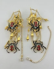 Huge Chunky Vintage Lunch At The Ritz Spider Woman Clip On Earrings Web Signed