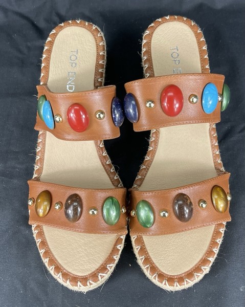 Top End Gizelas Brandy Embellished Leather Wedge Sandals - Size EU41