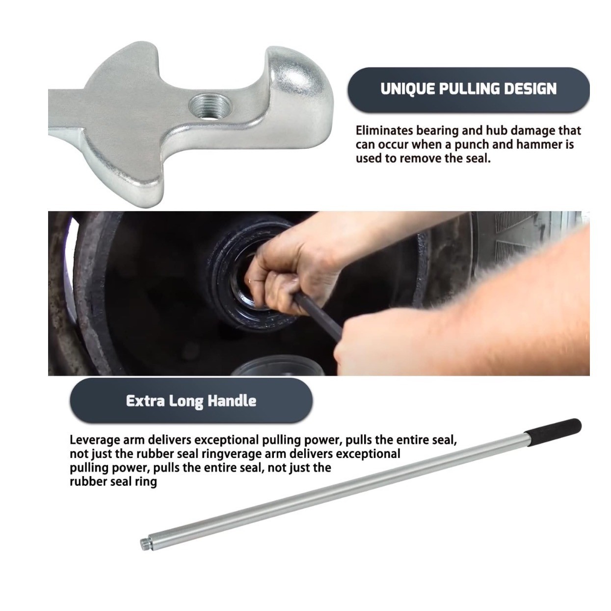 Truck Steering Axle Hub Oil Seal Tool Gasket Puller Remover Long