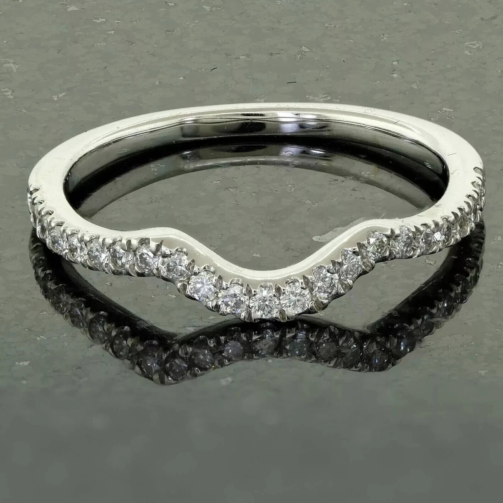 Curved Wedding Band Ring 14k White Gold Plated 2Ct Round Cut Lab Created Diamond-image