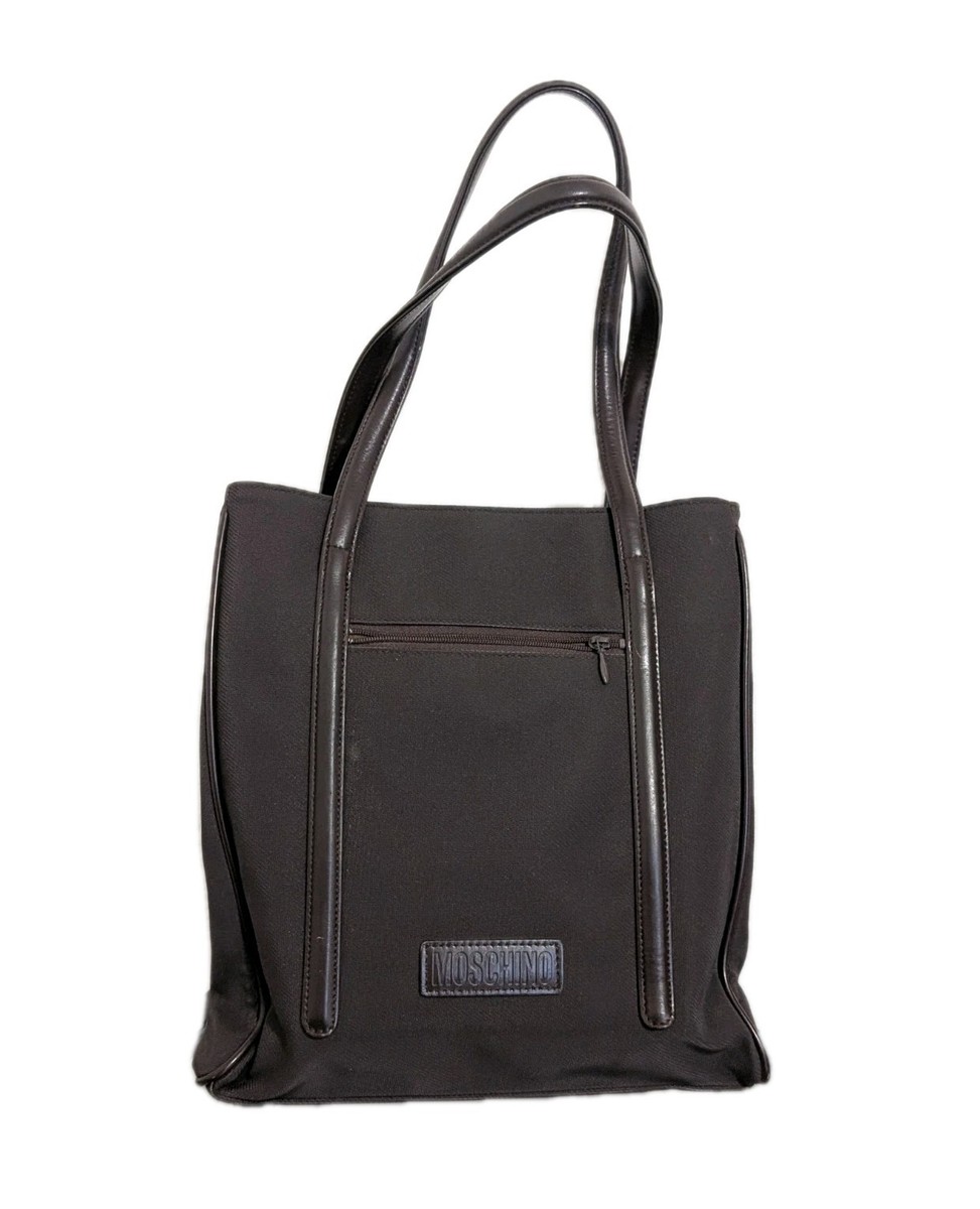 Vintage 90's MOSCHINO Waterproof Nylon And Leather Tote Chocolate