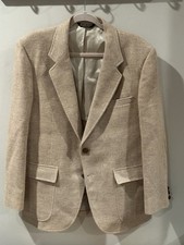 VTG Adams Row Sport Coat 42R Tan Herringbone Blazer ElbowPatches Made in US Wool