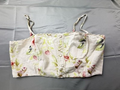 Caroline Constas Floral Corset Crop Top Lace Cottagecore Romantic Summer Large
