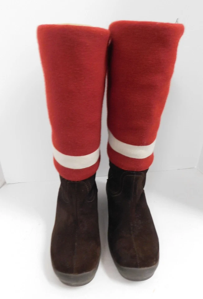 Bally Brown Suede Leather Red White Stripe Knit Sheep Shearling Lined sz 40 - Image 2 of 4