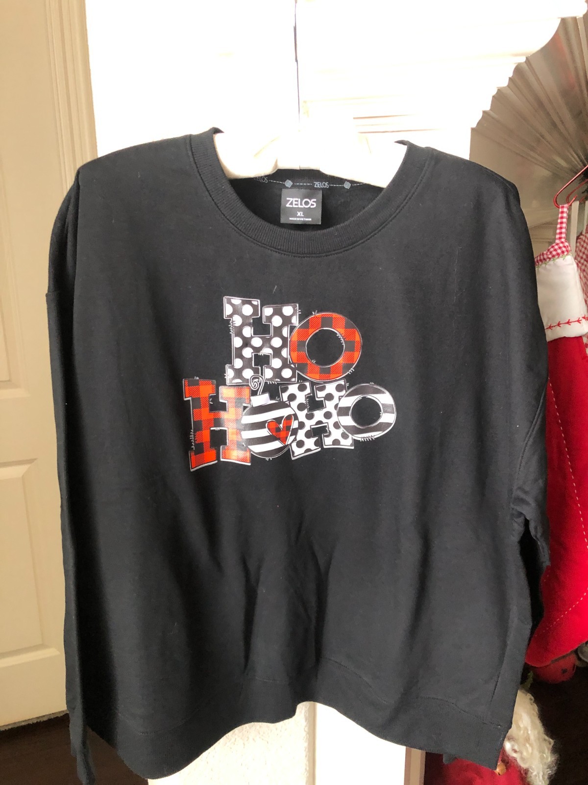 NWOT Zelos Black Long Sleeve Holiday Sweatshirt - HOHOHO - Size XL