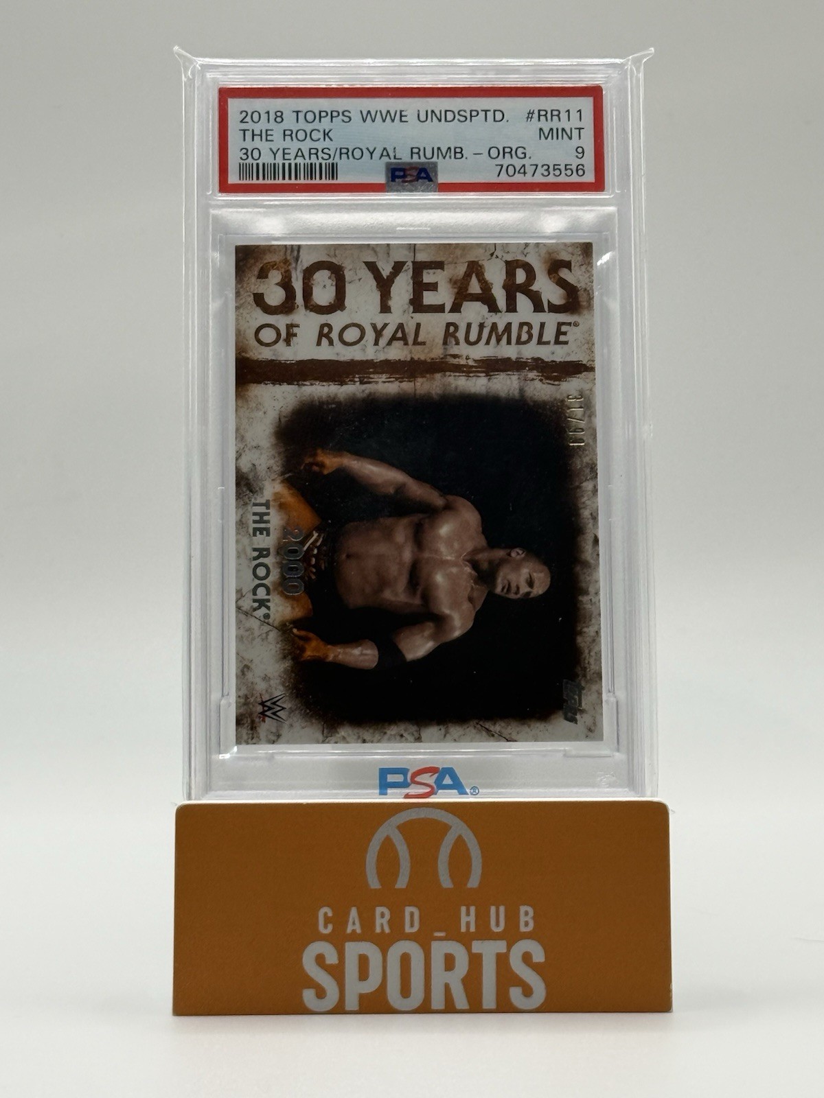 2018 Topps WWE Undisputed 30 Years of Royal Rumble Orange /99 The Rock - PSA 9 view 4