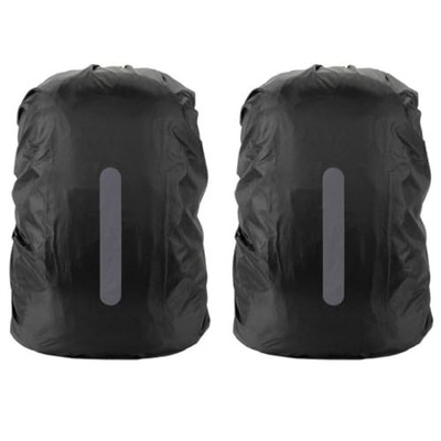 2PCS Water Proof Backpack Rain Cover   High Visibility Reflective, Medium Black