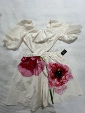 New Express Floral Puff Sleeves Cut Cutout Mini Dress Size L