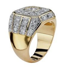 Men's Sparkling Band Hip Hop Simple Fashion 18K Gold Plated Natural Zircon Ring