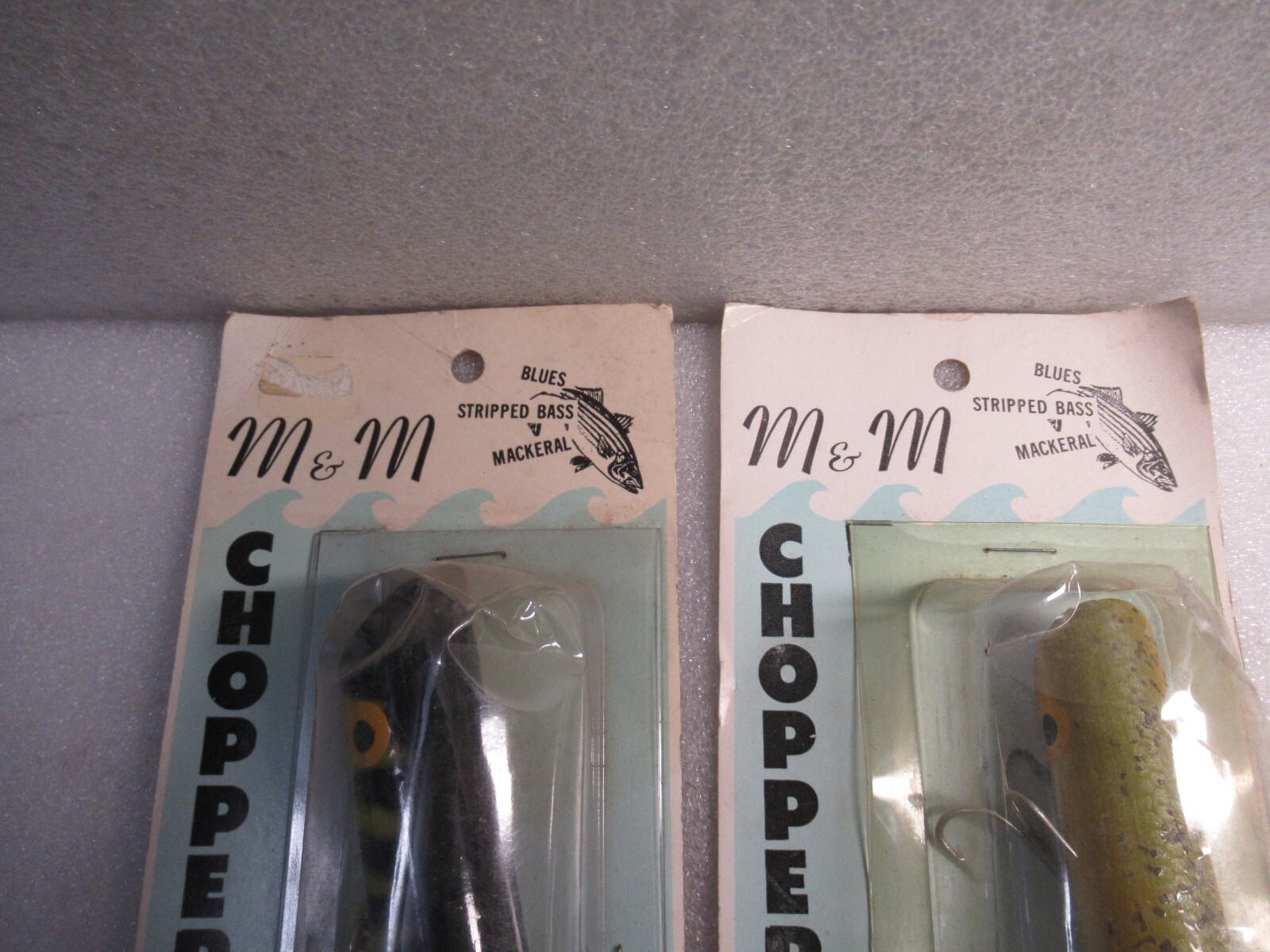 VINTAGE SALTWATER FISHING LURES M & M CHOPPER POPPERS WOODEN ORIGINAL STRIPERS - Image 3