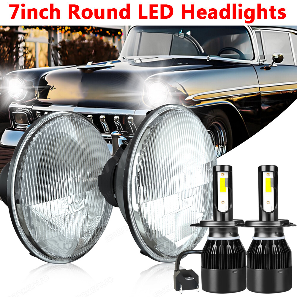 For Chevy Bel Air 1955-1957 Pair 7" Inch Round LED Headlights Hi/Lo Sealed Beam