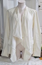 Free People Jacket Raw Femme Ivory Cream Linen Open Front Cardigan Fringe Small