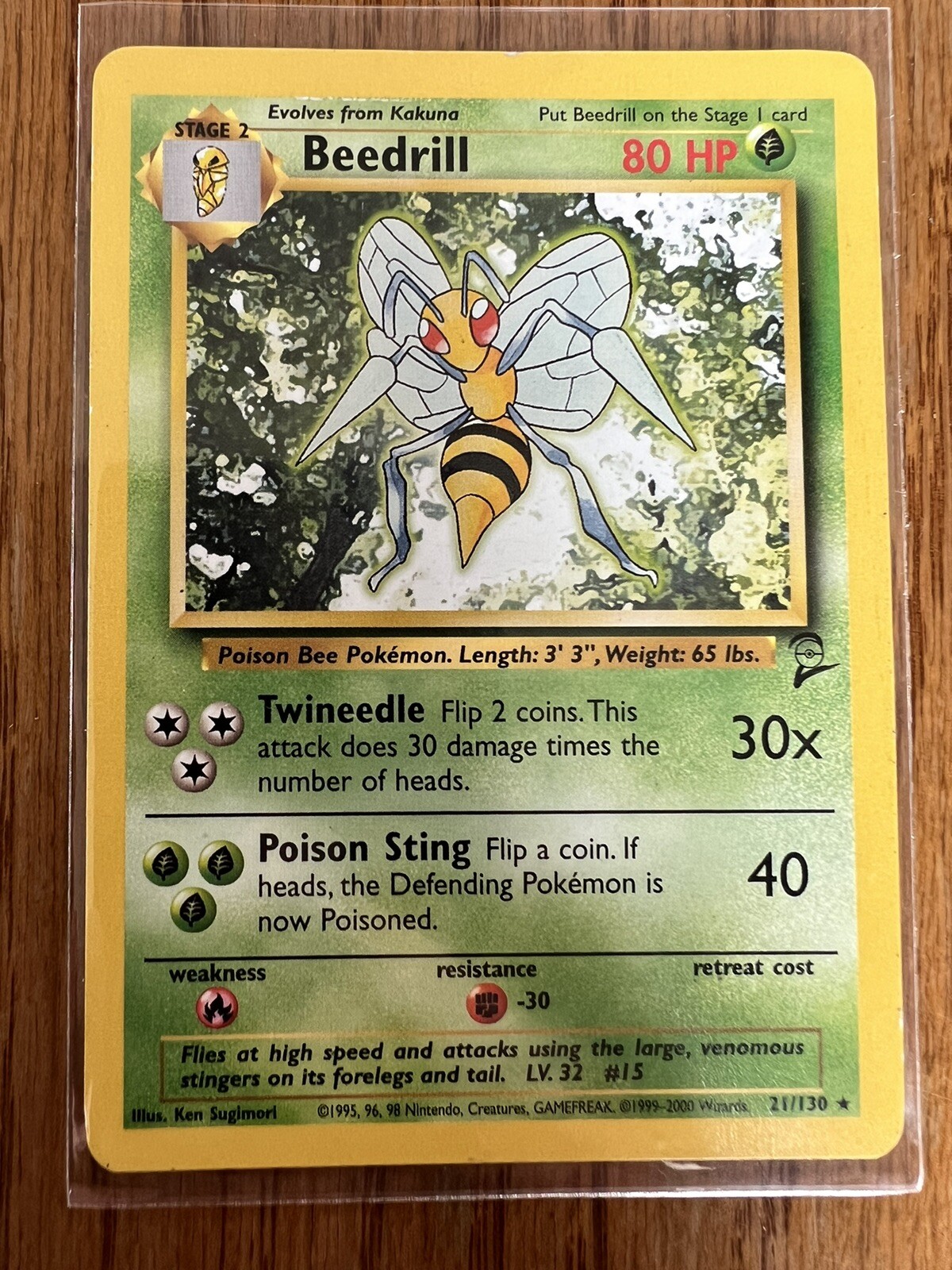 1999 Pokemon Beedrill Base Set 2 Unlimited Rare Non Holo 21/130 Vintage HP