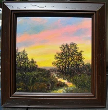 SKYLIGHT # 1 - Framed 8X8 inch original oil skyscape painting by K. McDermott