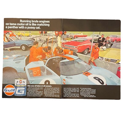 1968 Gulf Formula G Oil Ford Mustang Cobra GT 500 Vintage Print Ad 16x10 Art