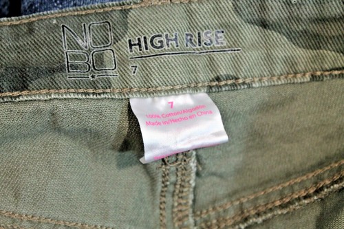 NOBO Shorts Cut Off size 7 Green Denim Camouflage Distress High Rise - Picture 6 of 6