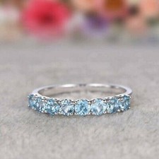 2Ct Round Cut Lab Created Blue Topaz Eternity Wedding Ring 14K White Gold Plated