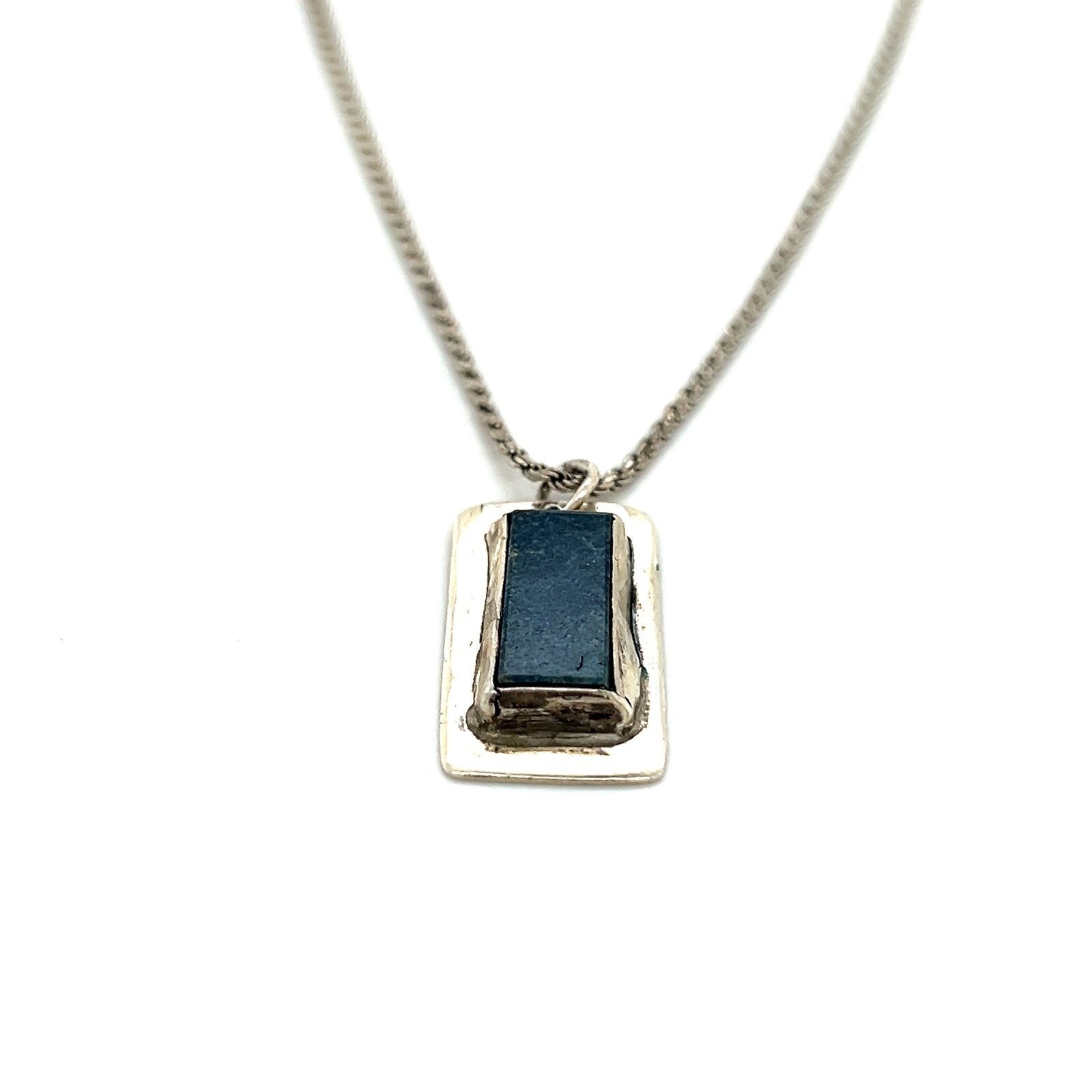 Rectangular Blue Stone Silver Necklace - image 2