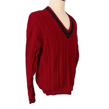 Jantzen Mens Sweater Size XL Red V-Neck Cotton Knit Vintage 1990s Made in USA