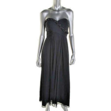 XSCAPE ~ Navy Sheer Beaded Braid Strapless Sweetheart Evening Gown 4P NEW $209