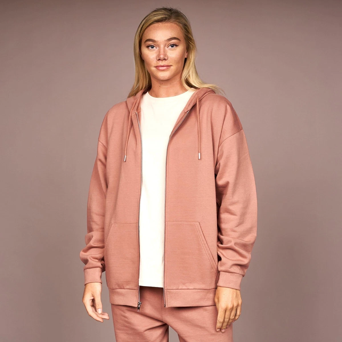 Juice Ladies Sustainable Fabrica Zip Thru Hoodie Dark Rose