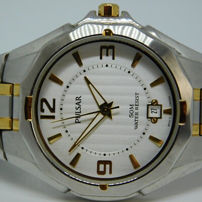 Pulsar VX42-X309 Two Tone Quartz Analog Men's Watch Sz. 7 1/2