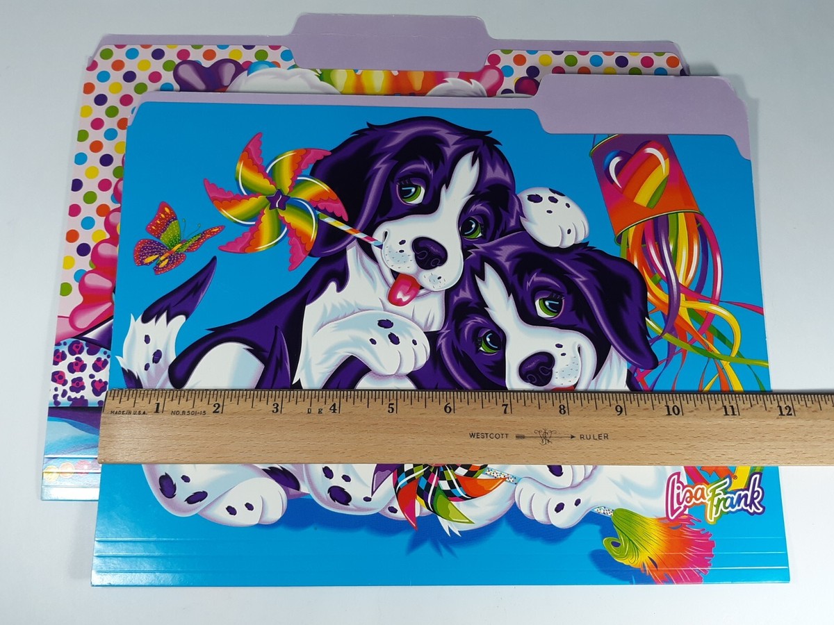 Vintage Lisa Frank File Folders Set Of 2 Dogs Pups Colorful